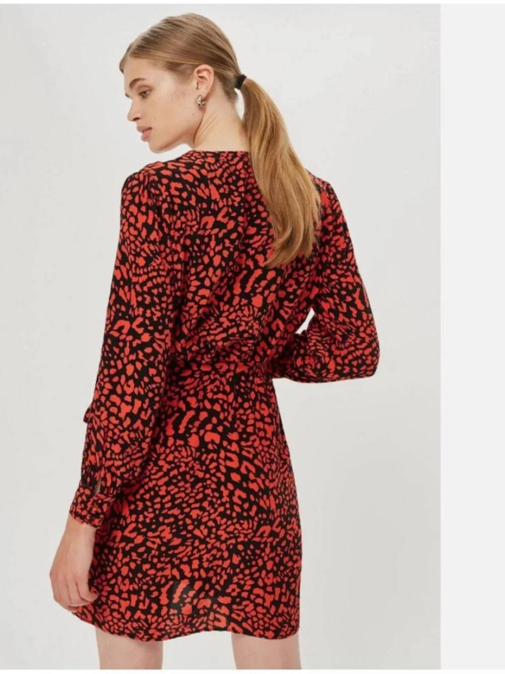 Topshop • Red Leopard Prind Wrap Mini Dress - Picture 2 of 10